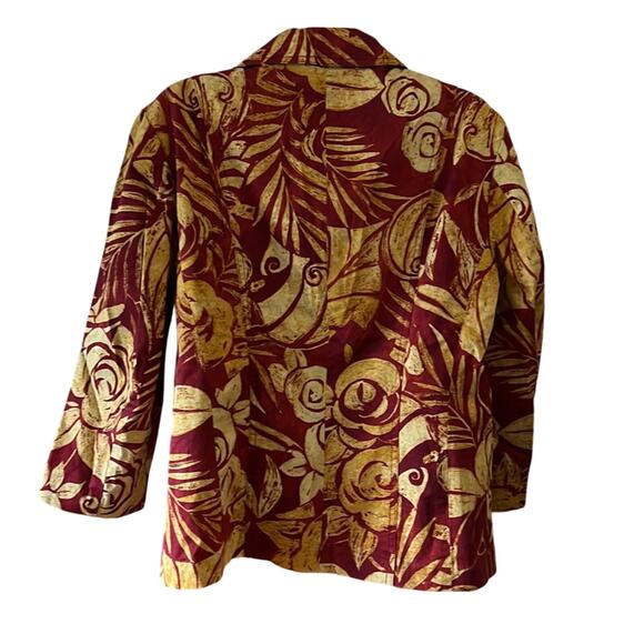 Chico’s 2 Leaf Print Cotton Blend Jacket blazer Woman Size 12 Unlined 3/4 Sleeve - Picture 3 of 9